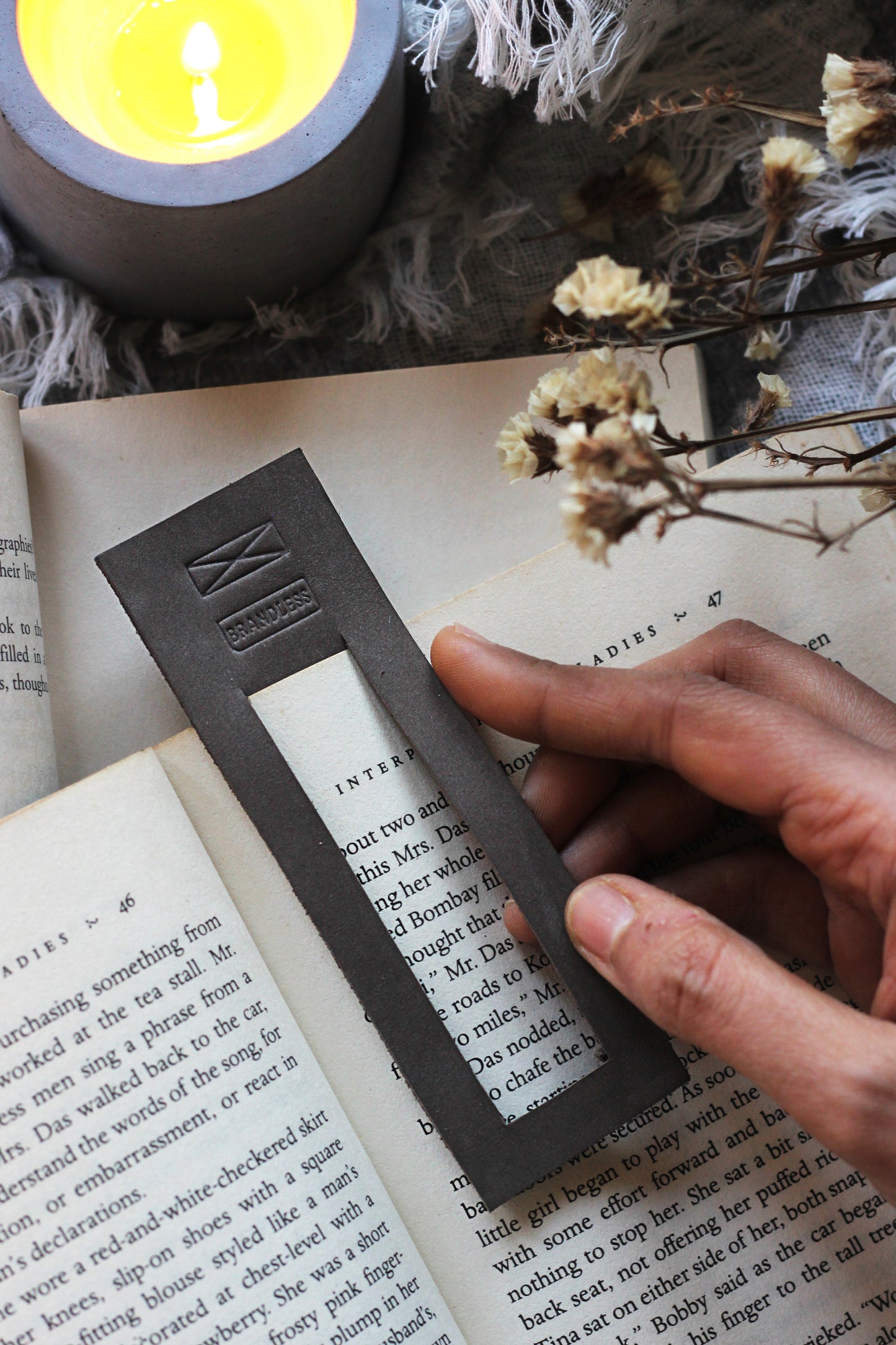 Leather Bookmark - Olive Green