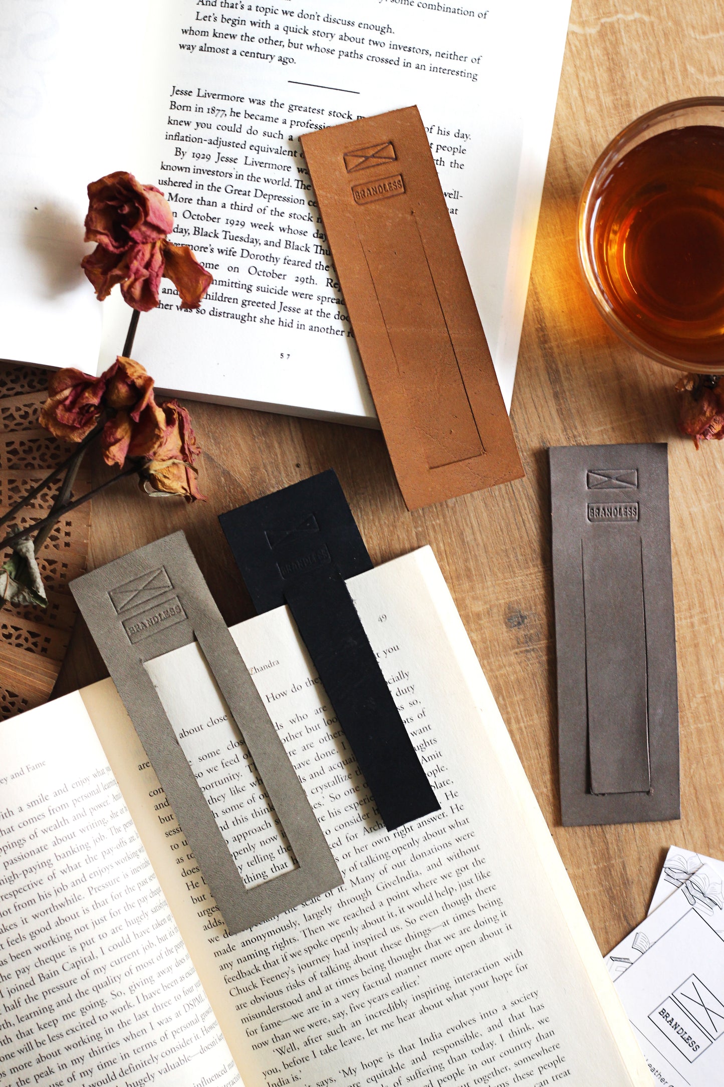 Leather Bookmark - Grey