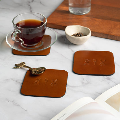 Leather Coaster (Set of 2)- Tan